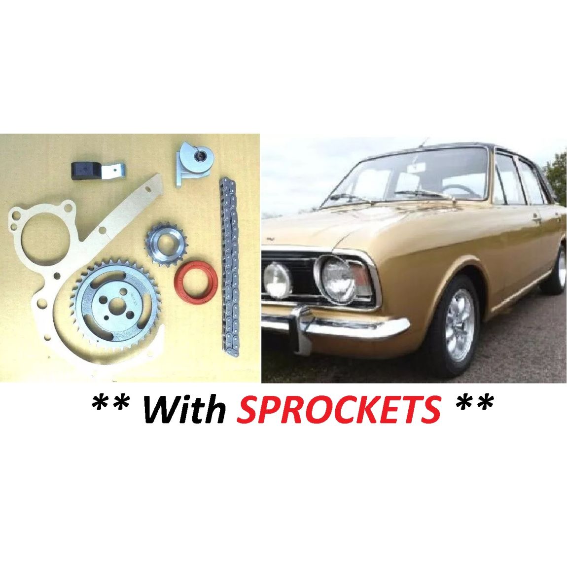 TIMING CHAIN KIT & SPROCKETS (Ford Cortina Mk2) (1100, 1300, 1600, 1600E & GT) (1966- 70) 